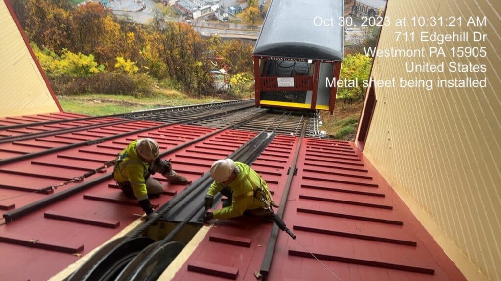 Metal sheet being installed